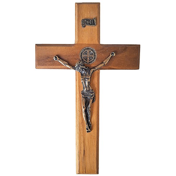 Cruz de Parede em Madeira com Medalha de São Bento - 18 cm - A Peça - Cód.: 8963
