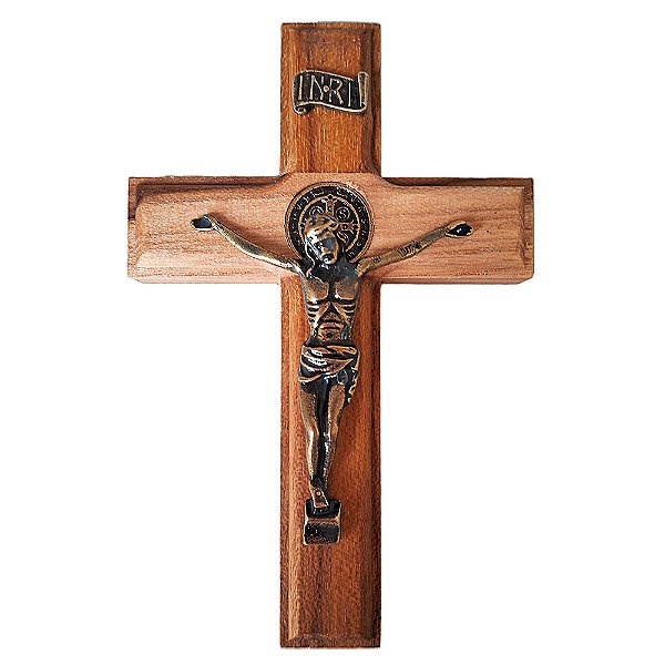 Cruz de Parede em Madeira com Medalha de São Bento - 12,5 cm - A Peça - Cód.: 8950