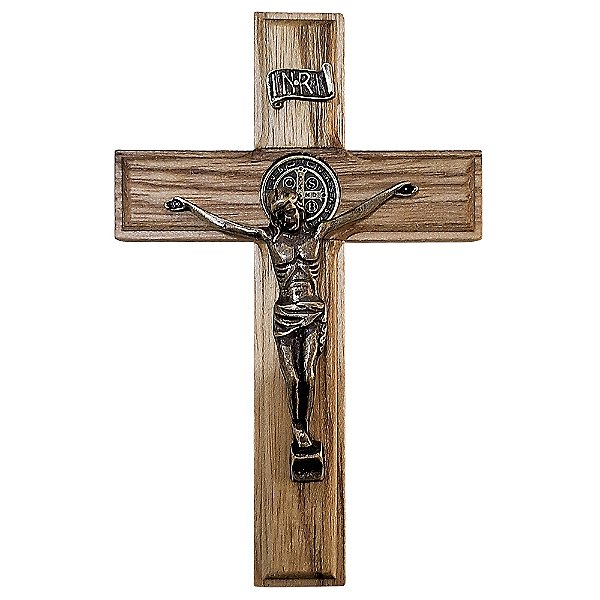 Cruz de Parede em Madeira com Medalha de São Bento - 12 cm - A Peça - Cód.: 9122