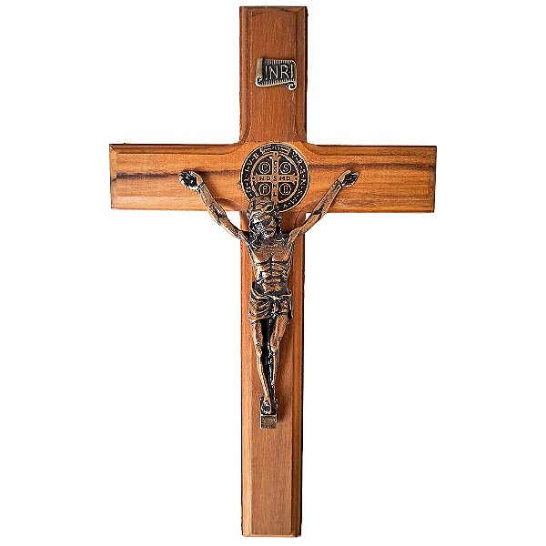 Cruz de Parede em Madeira com Medalha de São Bento - 25,5 cm - A Peça - Cód.: 8960