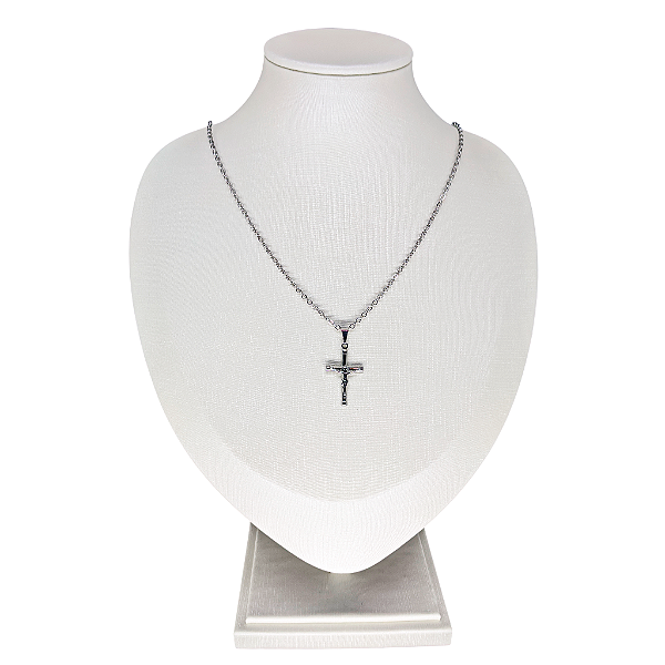 Colar com Crucifixo em Aço Inox na Caixa - O Pacote com 3 Peças - Cód.: 212