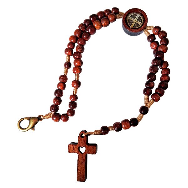 Pulseira Medalha de São Bento em Madeira - Pacote com 6 Peças - Cód.: 1911