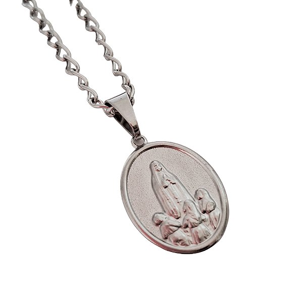 Colar em Aço Inox de Medalha de Nossa Senhora de Fátima - O Pacote com 3 Peças - Cód.: 6131-4789