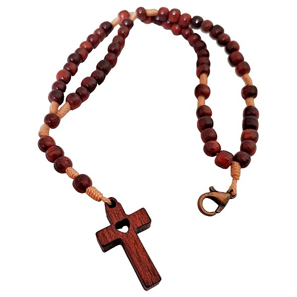 Terço Pulseira em Madeira com Cruz Vazada - A Dúzia - Cód.: 9054
