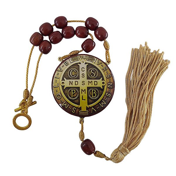 Medalhão em madeira de São Bento com fecho - O pacote com 3 peças - Cód.: 0721