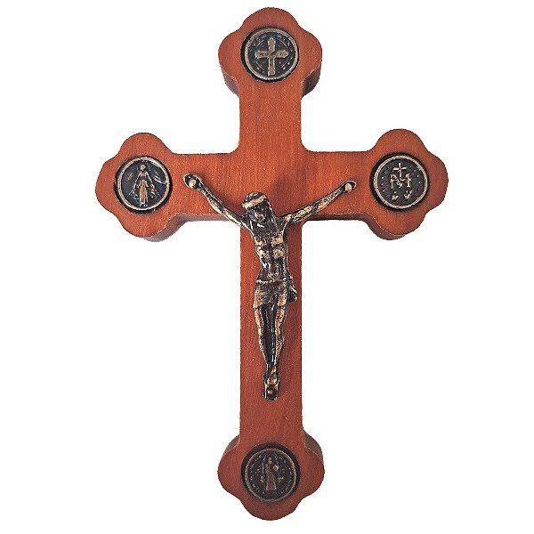 Cruz das Medalhas de Parede em Madeira - 9 cm - Com Adesivo - O Pacote com 6 peças - Cód.: 8886