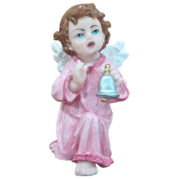 Anjo da Guarda com Sino em Resina - Rosa - A Unidade - Cód.: 8875