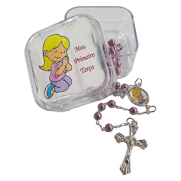 Meu Primeiro Terço Pérola Infantil - Rosa - 4 mm - Pacote com 6 Peças - Cód.: 1348