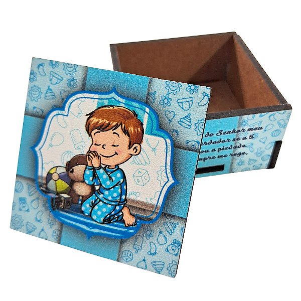 Caixa em MDF do Anjo da Guarda Azul - Com Tampa Solta - O Pacote com 3 Peças - Cód.: 8986