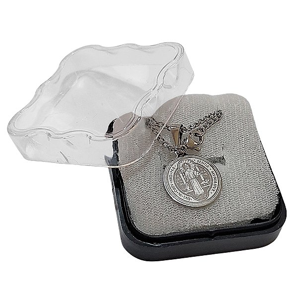Colar em Aço Inox e Medalha de São Bento com Caixa - Pacote com 6 Peças - Cód.: 6635