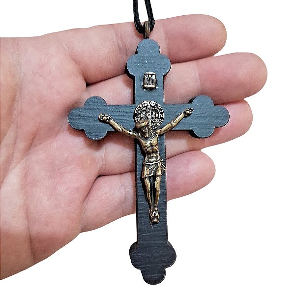 Cordão com Crucifixo de São Bento em Madeira - A Dúzia - Cód.: 9019