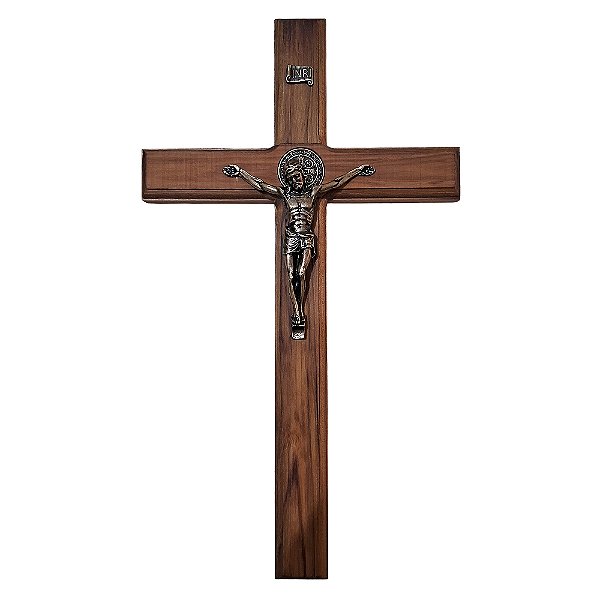 Cruz de Parede em Madeira co Medalha de São Bento - 37 cm - A Peça - Cód.: 8697