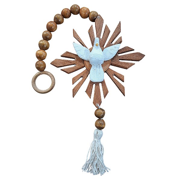 Divino Espirito Santo de Parede com PomPom - em Madeira Pintada - Cor Madeira - O Pacote com 2 Peças - Cód.: 9844