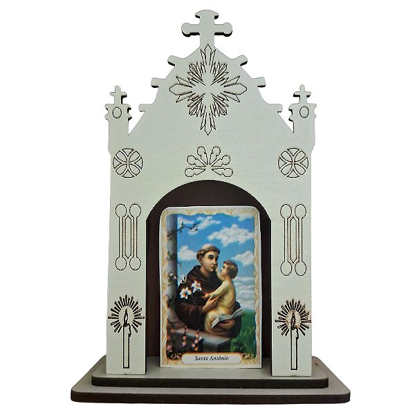Mini Oratório Capela de Santo Antônio em MDF - 13 cm - O Pacote com 3 Peças - Cód.: 8185
