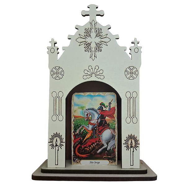 Mini Oratório Capela de São Jorge em MDF - 13 cm - O Pacote com 3 Peças - Cód.: 8185