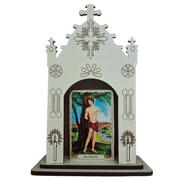 Mini Oratório Capela de São Sebastião em MDF - 13 cm - O Pacote com 3 Peças - Cód.: 8185
