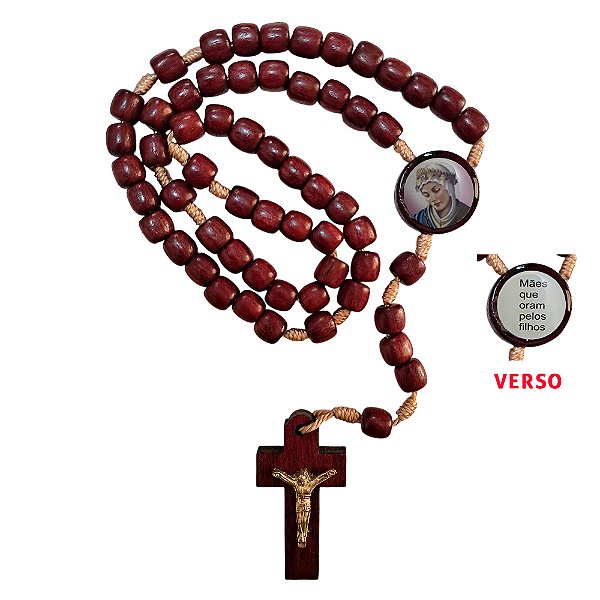 Terço em Madeira Mães que Oram Pelos Filhos - Entremeio Redondo - Pacote com 6 Peças - Cód.: 0893