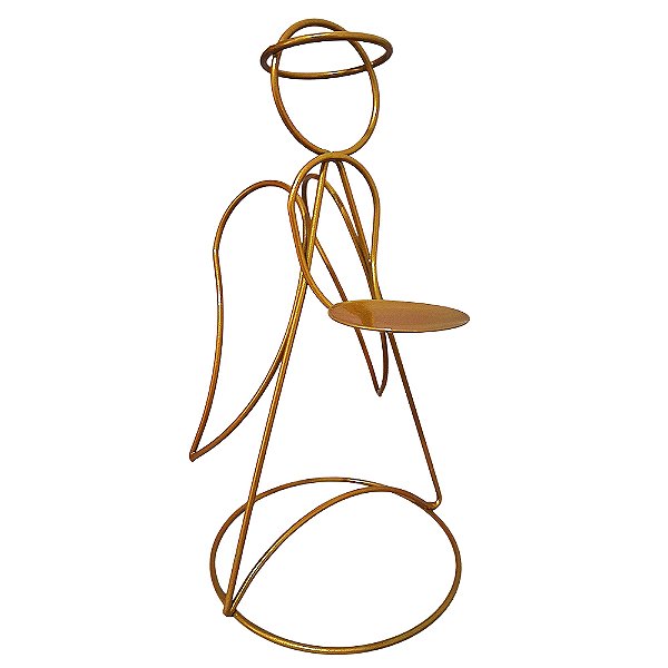 Castiçal Litúrgico Anjo da Guarda para Altares em Metal Dourado - 27 cm - A Peça - Cód.: 9929