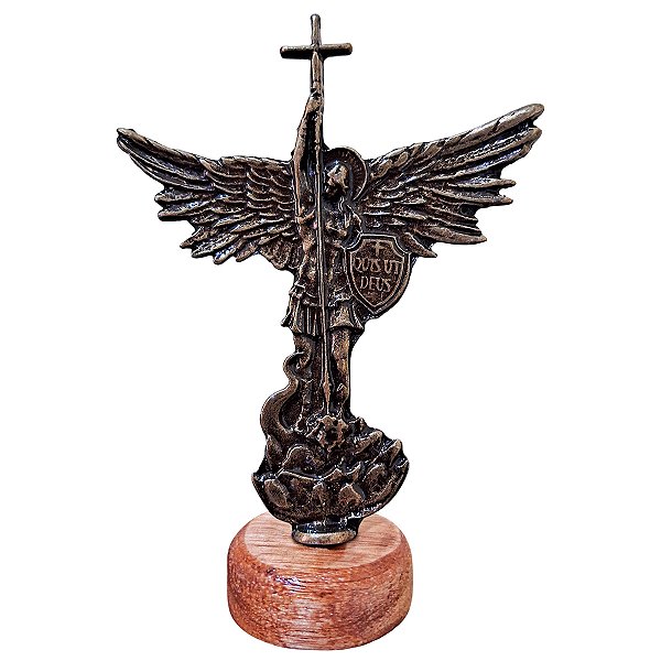 Estatueta de São Miguel Arcanjo em Metal - Cor Dourado Envelhecido - 12 cm - Pacote com 3 Peças - Cód.: 9226