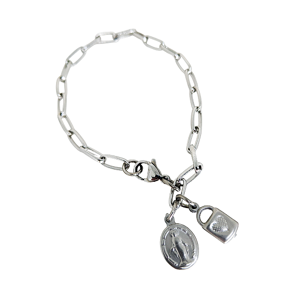 Pulseira Consagração em Aço - Nossa Senhora das Graças - 18cm - o Pacote com 3 Peças - Cod.: 7203
