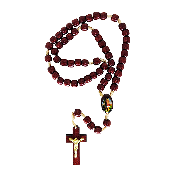 Terço em Madeira do São Sebastião e Nossa Senhora Aparecida - Entremeio Oval - Pacote com 6 Peças - Cód.: 0893