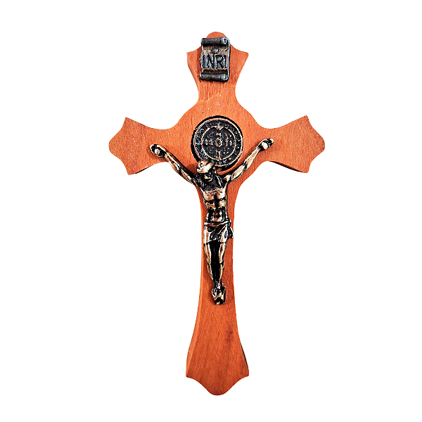 Cruz de Parede Flor de São Bento em Madeira com Adesivo - 9 cm - O Pacote com 6 Peças - Cód.: 9620