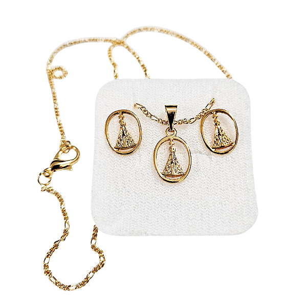 Conjunto Brincos e Corrente de Nossa Senhora Aparecida - A Peça - Cód.: 8200