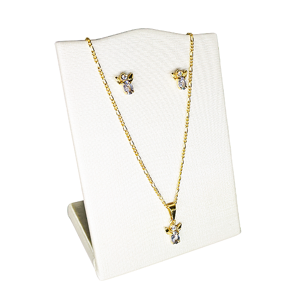 Conjunto de Brincos e Colar Dourado Pingentes de Anjos com Zircônia - A Peça - Cód.: 8212