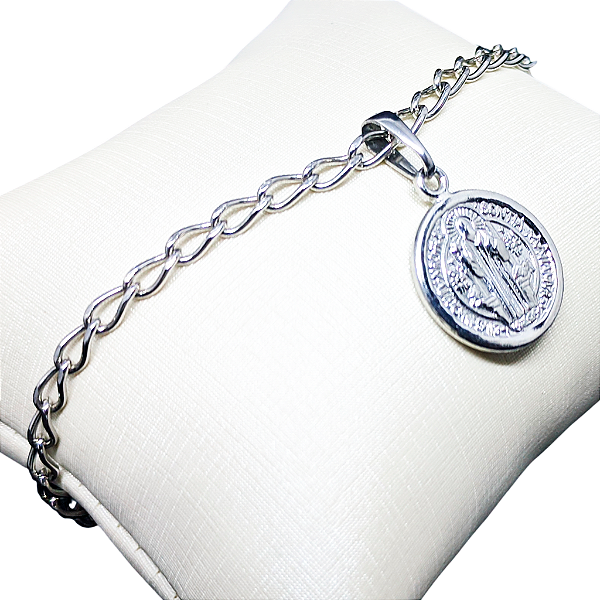 Pulseira Medalha de São Bento em Aço - 21cm - o Pacote com 3 Peças - Cod.: 6611-853