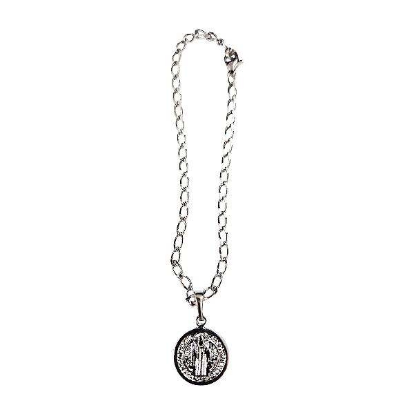 Pulseira Medalha de São Bento em Aço - 21cm - o Pacote com 3 Peças - Cod.: 6612-853