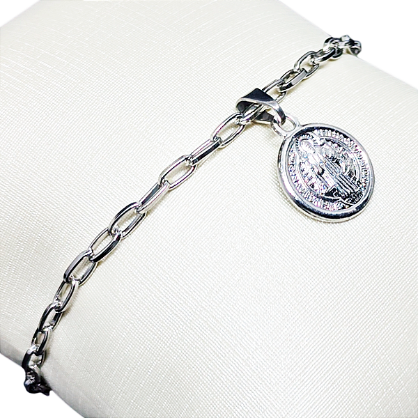 Pulseira Medalha de São Bento em Aço - 21cm - o Pacote com 3 Peças - Cod.: 0490 - 853