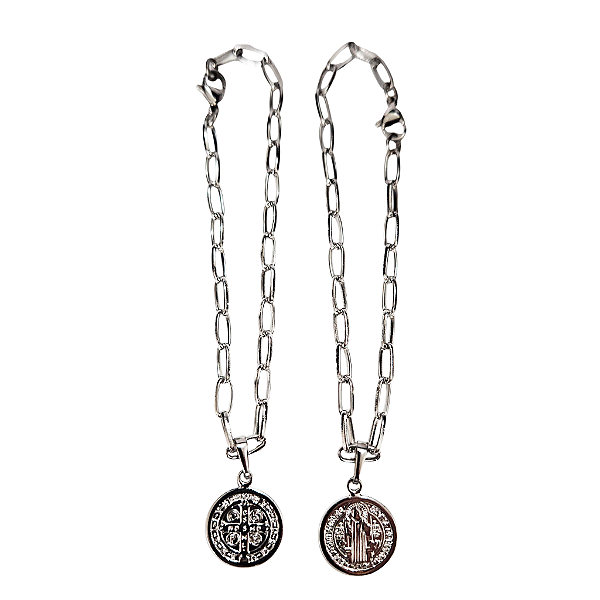 Pulseira Medalha de São Bento em Aço - 21cm - o Pacote com 3 Peças - Cod.: 0490 - 853