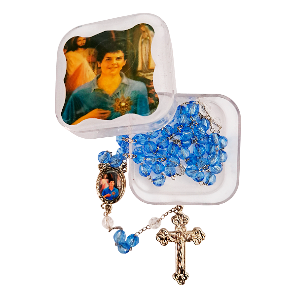 Terço Acrílico de São Carlo Acutis com Caixa - Pacote com 3 Peças - Cód.: 2493