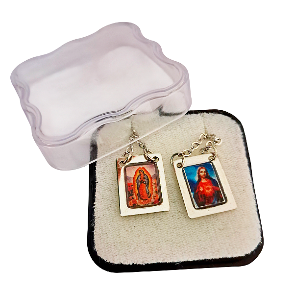 Escapulário em aço - Sagrado Coração de Jesus e Nossa Senhora de Guadalupe - O Pacote com 6 unidades - Cód.: 8848
