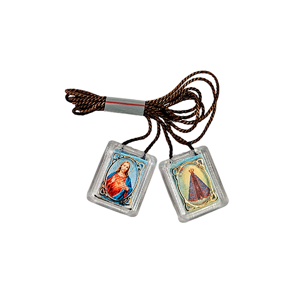 Escapulário Acrílico de Sagrado Coração de Jesus e Nossa Senhora Aparecida - O Pacote com 25 Peças - Cód.: 1876