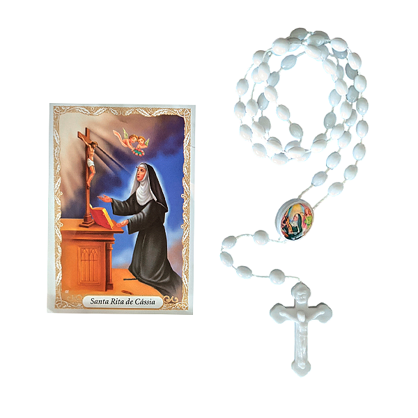 Terço Plástico com Folheto de Oração de Santa Rita - A Dúzia - Cód.: 35
