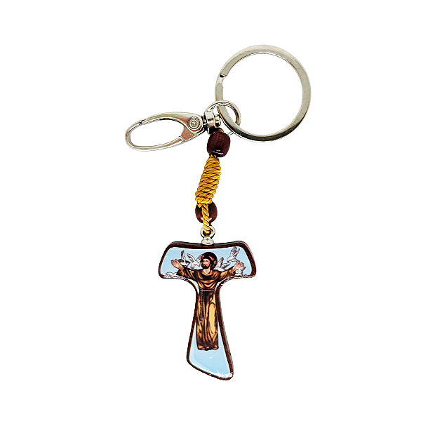 Chaveiro em Madeira Tau São Francisco Envernizado - com Mosquetão - Pacote com 3 Peças - Cód.: 379