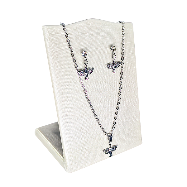 Conjunto Brincos e Colar do Divino Espirito Santo em Aço Inox - O Pacote com 3 Peças - Cód.: 9868