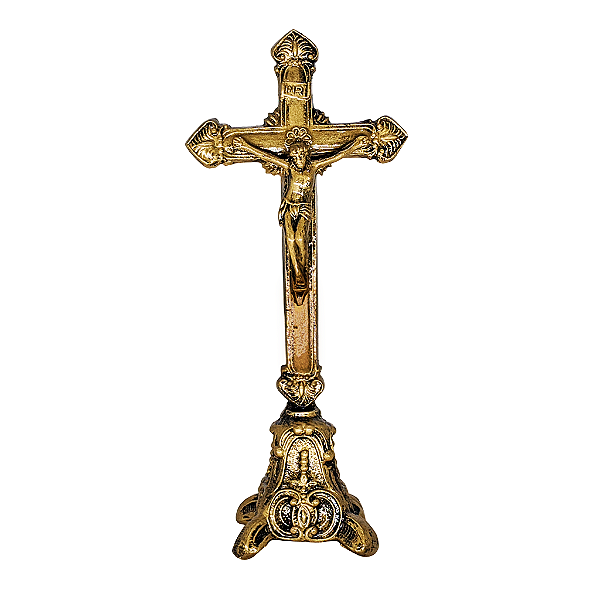 Cruz de Mesa em Metal Dourada - 17 cm - A Peça - Cód.: 2823