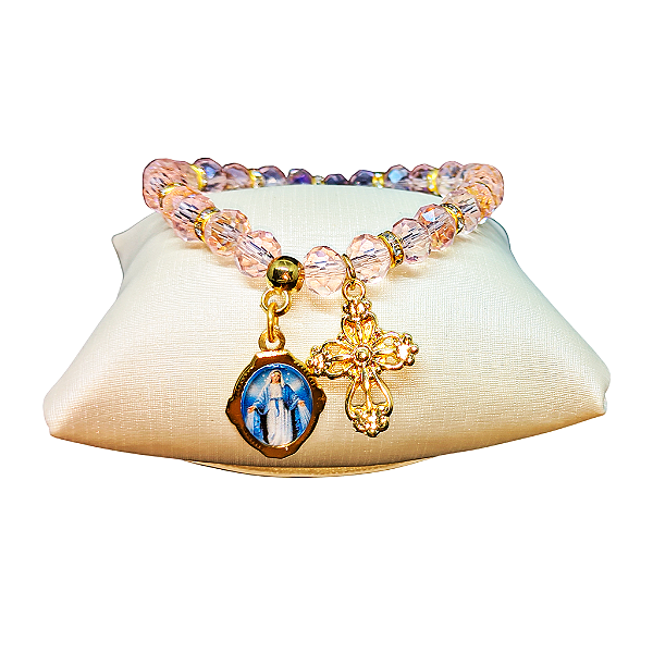 Pulseira Cristal de Nossa Senhora das Graças com Folheto de Oração - O Pacote com 3 Peças - Cód.: 9812