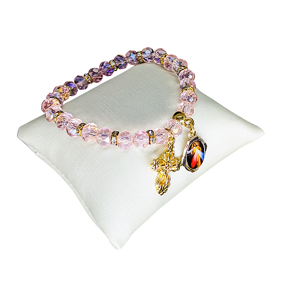 Pulseira Cristal do Sagrado Coração de Jesus com Folheto de Oração - O Pacote com 3 Peças - Cód.: 9812