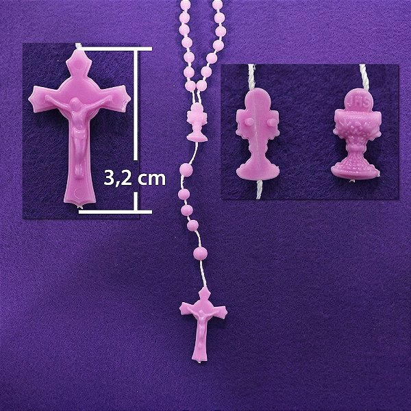 Terço plastico com junção no entremeio - A Dúzia - Cor Rosa - Cód.: 7316