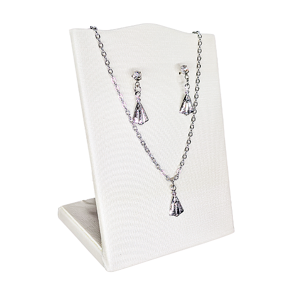 Conjunto Brincos e Colar de Nossa Senhora Aparecida em Aço Inox - O Pacote com 3 Peças - Cód.: 9868