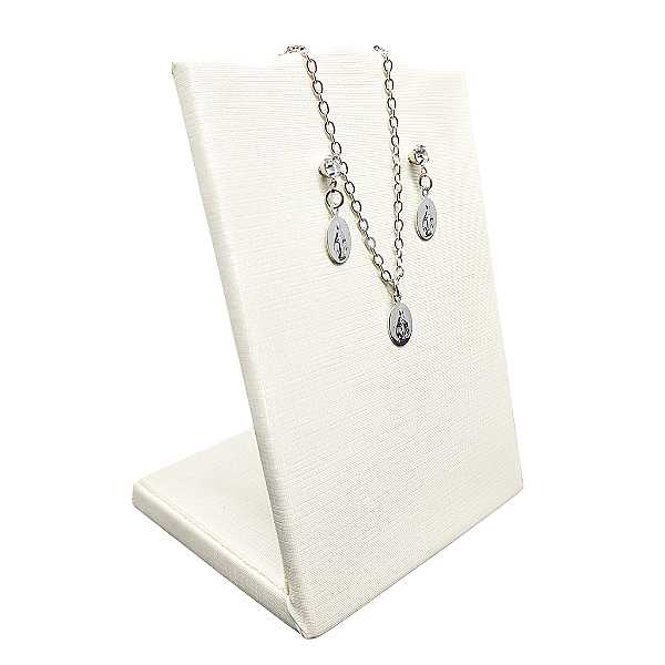 Conjunto Brincos e Colar Medalha de Nossa Senhora das Graças em Aço Inox - O Pacote com 3 Peças - Cód.: 9868