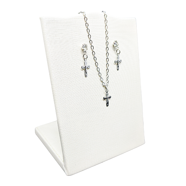 Conjunto Brincos e Colar Crucifixo P em Aço Inox - O Pacote com 3 Peças - Cód.: 9868
