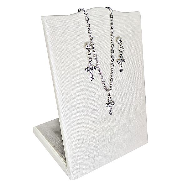 Conjunto Brincos e Colar Crucifixo M em Aço Inox - O Pacote com 3 Peças - Cód.: 9868