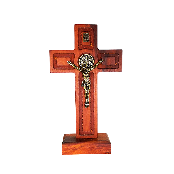 Cruz de São Bento de Mesa em Madeira - 14 cm - O Pacote com 3 Peças - Cód.: 9857