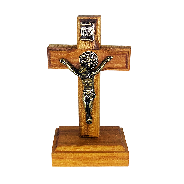 Cruz de Mesa São Bento em Madeira - 8 cm - O Pacote com 3 Peças - Cód.: 9104