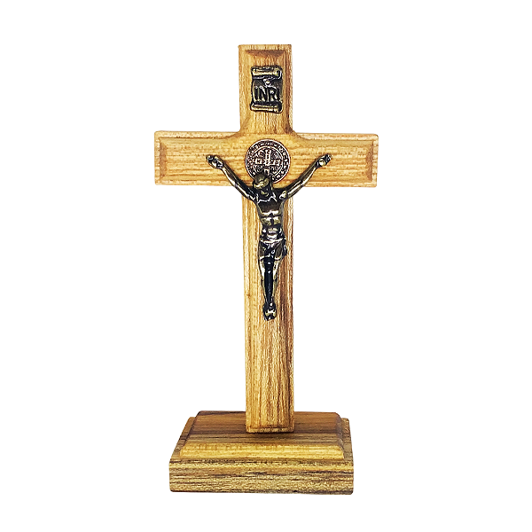 Cruz de Mesa São Bento em Madeira - 10 cm - O Pacote com 3 Peças - Cód.: 9105