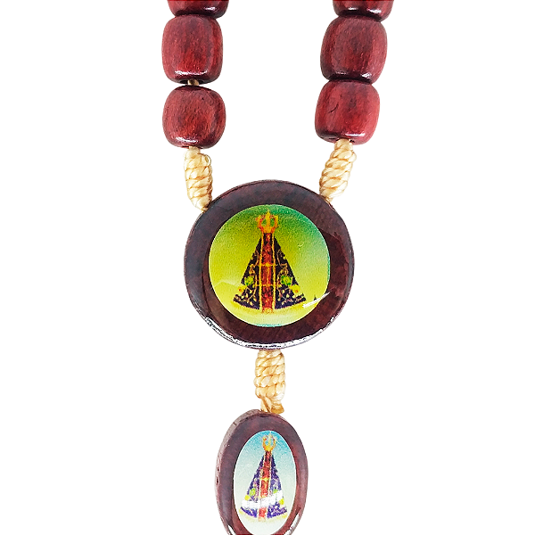 Terço em Madeira de Nossa Senhora Aparecida e Sagrado Coração de Jesus - Pacote com 3 Peças - Cód.: 5644